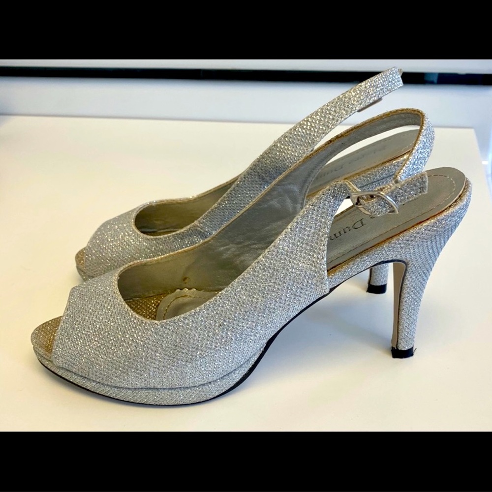 Silver peep toe heels